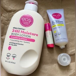 💝💐eos Shea Better Body Lotion in Strawberry Dream,bodywash and coconut lipstick